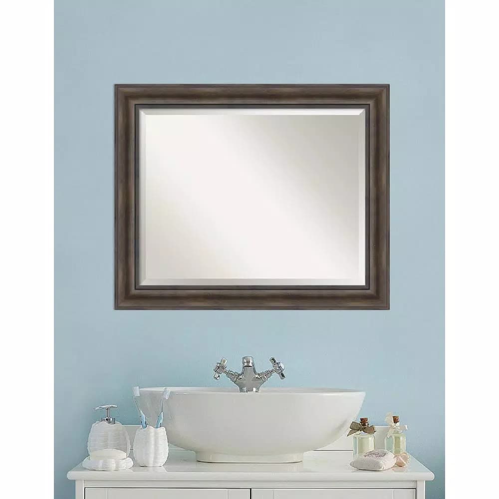 Amanti Art 33.5 in. W x 27.5 in. H Rustic Pine Framed Rectangular Bathroom Vanity Mirror