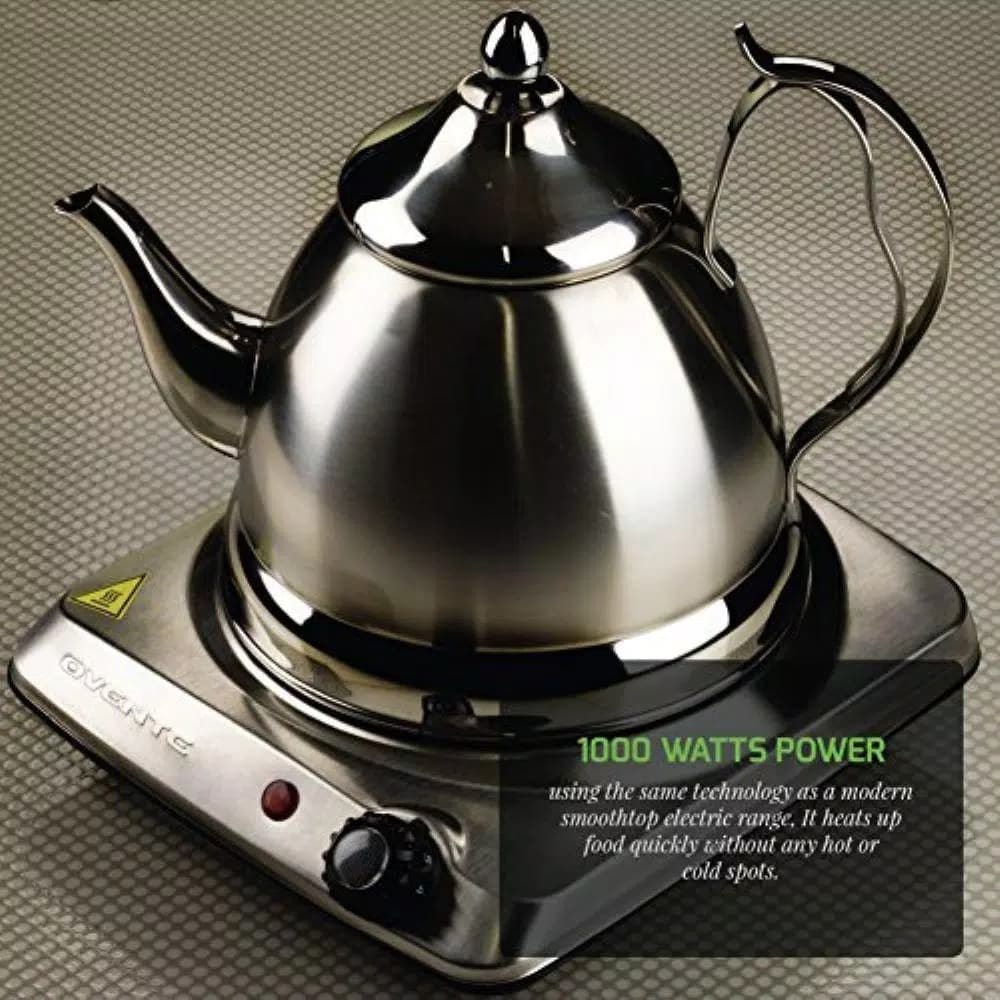 Ovente 1000W Single Hot Plate Electric Infrared Glass Cooktop Burner, 7 in., Silver
