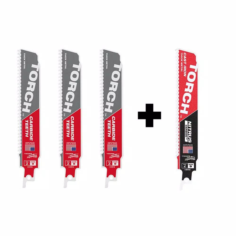 Milwaukee 6 in. 7 TPI The TORCH Carbide & Nitrus Carbide Reciprocating Saw Blade 4-Pack