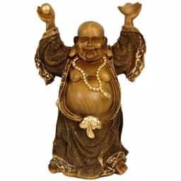 Oriental Furniture 12 in. Standing Prosperity Buddha Statue - Gold Faux Wood Finish thumbnail 1