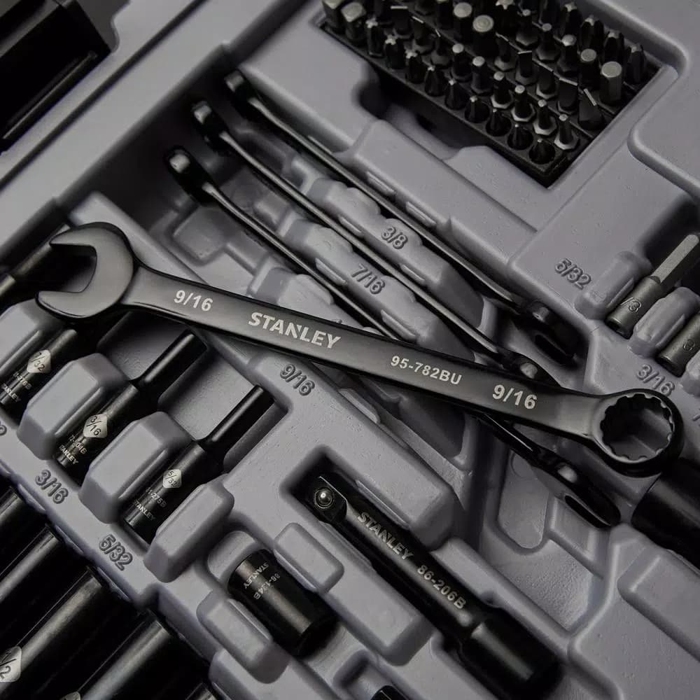 STANLEY 201-Piece Mechanics Tool Set with Black Chrome Finish