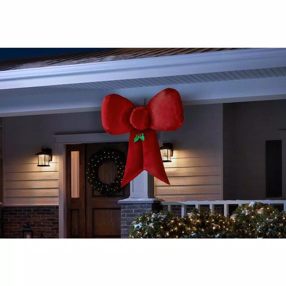 Airblown 4.49 ft. Red Velvet Fuzzy Inflatable Christmas Bow with External LED Spotlight