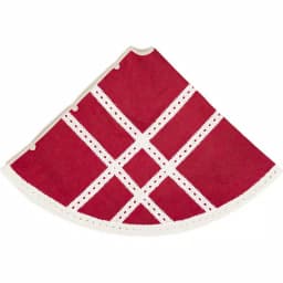 VHC Brands 55 in. Red Margot Farmhouse Christmas Tree Skirt with Diamond Lace and Creme Chambray thumbnail 3