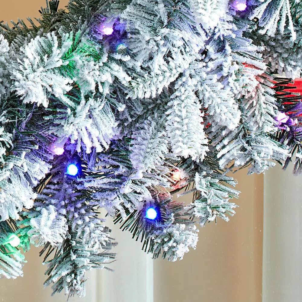 Home Accents Holiday Home Holiday Accents 30 in. Flocked Pine LED Prelit Wreath with 50 Warm White Lights and Timer