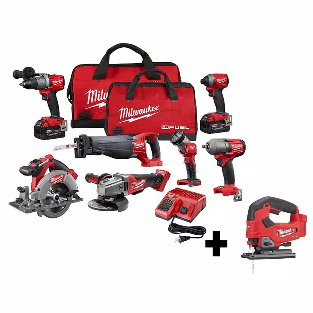 Milwaukee M18 FUEL 18V Brushless Cordless 7-Tool Combo Kit with 2 5.0 Ah Batteries and Free Jigsaw