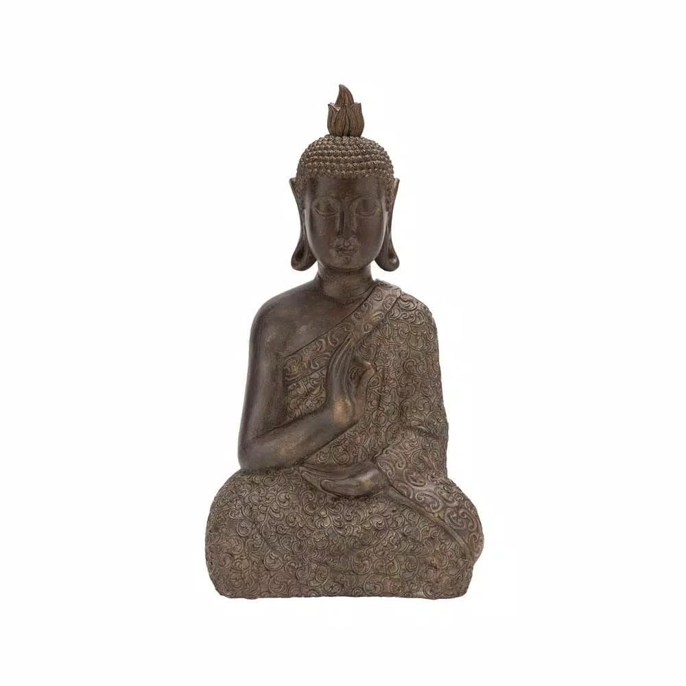 LITTON LANE Polystone Meditating Thai Buddha Sculpture - Tarnished Brown Statuary