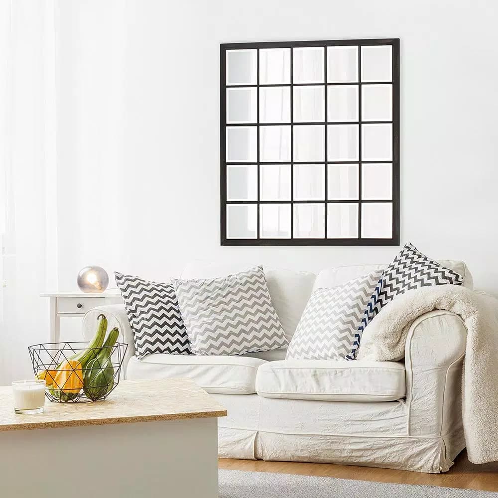 Unbranded Oil Rubbed Bronze Beveled Glass Windowpane Style Accent Mirror, 34 in. x 38 in.