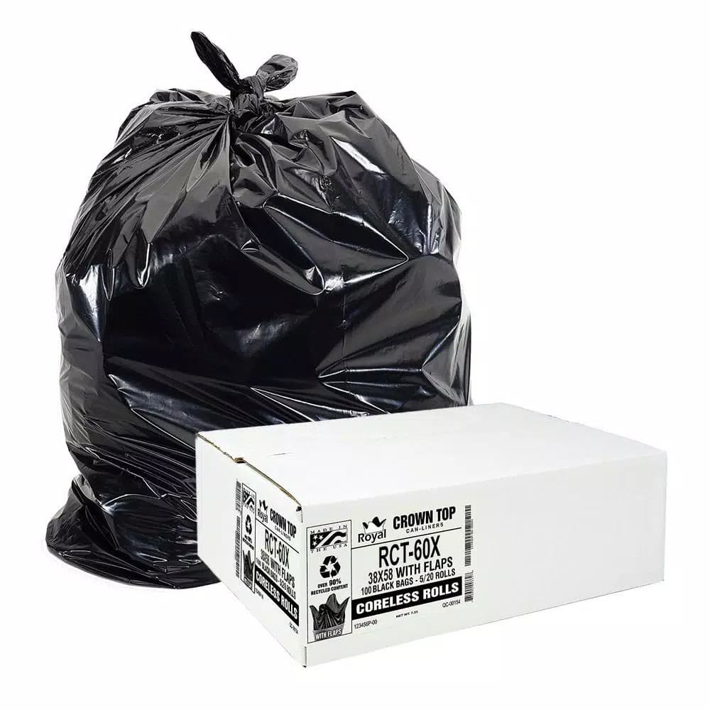 Unbranded 55-60 Gallon Black Low Density EZ Tie Closure Trash Bags, 1.1 Mil, 100-Count