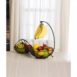 Gourmet Basics by Mikasa Mikasa Gourmet Basics Spindle 2-Tier Fruit Basket with Banana Hook, Wrought Iron thumbnail 1