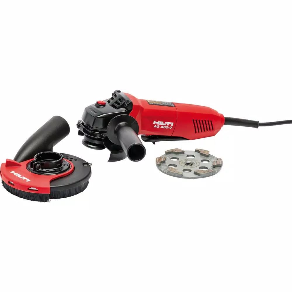 Hilti 4.5 in. Corded Angle Grinder, 7 Amp, 11500 RPM with Diamond Cup Wheel and Grinding Hood
