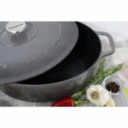 Chasseur 6 qt. Oval Enameled Cast Iron Dutch Oven with Lid, Caviar Grey thumbnail 4