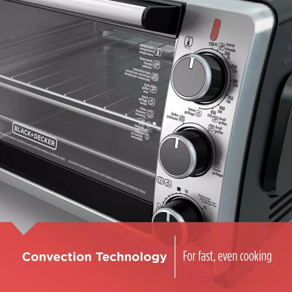 BLACK+DECKER 6-Slice Convection Toaster Oven with Bake, Broil, Toast, and Keep Warm Functions - Black/Stainless Steel
