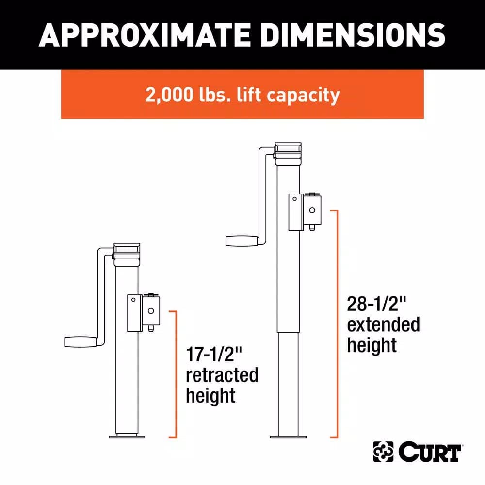 CURT Pipe-Mount Swivel Trailer Jack with Side Handle, 2,000 lbs. Capacity, 10 in. Travel