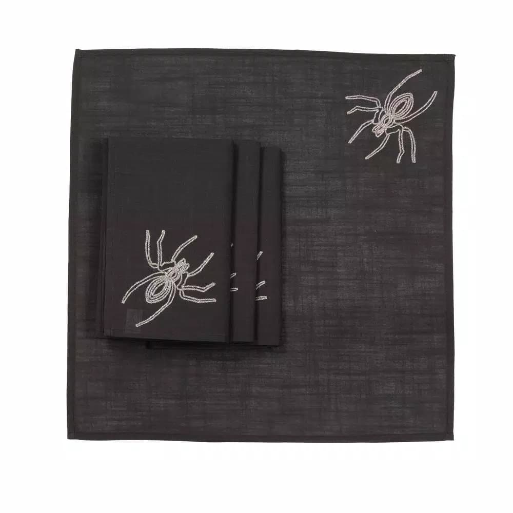 Xia Home Fashions Halloween Spider Web Embroidered Napkins, Black (Set of 4)