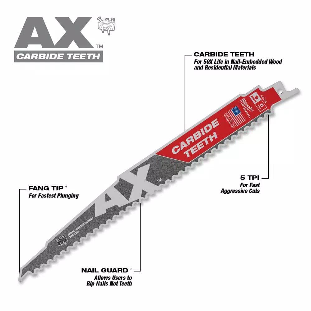 Milwaukee SAWZALL Carbide Demolition Reciprocating Saw Blade Set, 5-Piece