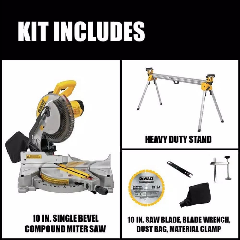 DEWALT 10 in. 15 Amp Corded Compound Single Bevel Miter Saw with Heavy-Duty Miter Saw Stand Bundle