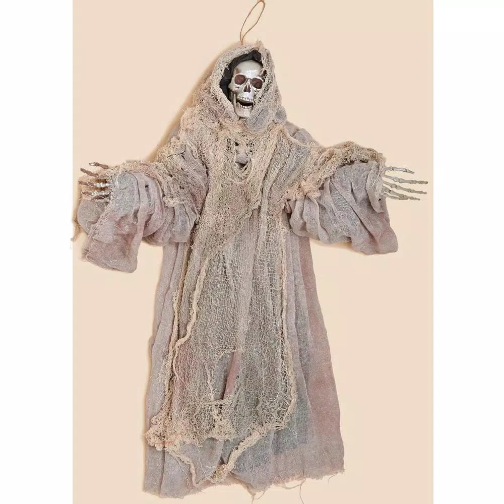 Unbranded 36 in. Hanging Skeleton Grim Reaper with Grey Gauze Robe