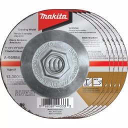Makita 4-1/2 in. 36-Grit INOX Grinding Wheels, 1/4 in. x 5/8 in. Arbor (5-Pack) thumbnail 1