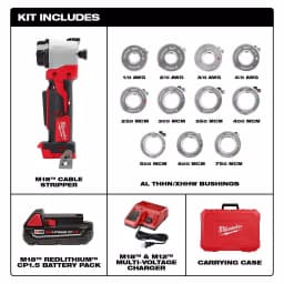 Milwaukee M18 18V Cordless Cable Stripper Kit for Al THHN/XHHW Wire, 11 Bushings, Battery & Charger Included thumbnail 2