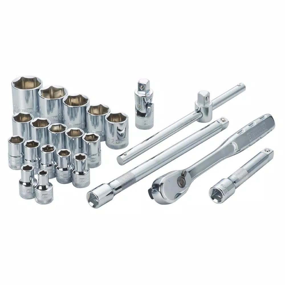 DEWALT 22-Piece 1/2 in. Drive Metric Socket Set with Ratchet and Accessories