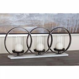 LITTON LANE Modern 3-Light Candle Holder with Black Aluminum and White Marble Base thumbnail 1