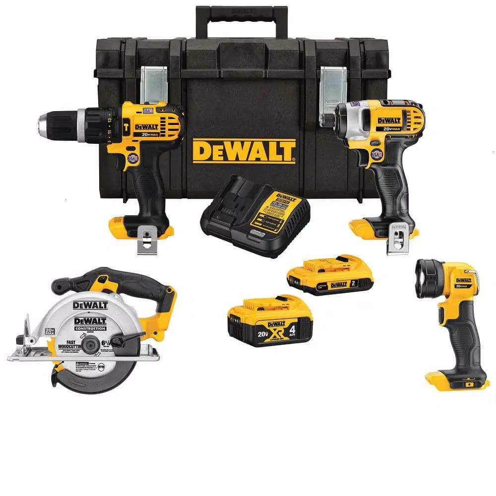 DEWALT 20V MAX Lithium-Ion Cordless 4-Tool Combo Kit with TOUGHSYSTEM Case, 2Ah & 4Ah Batteries