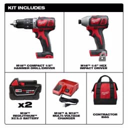 Milwaukee M18 18V Lithium-Ion Cordless Hammer Drill and Impact Driver 2-Tool Combo Kit thumbnail 2