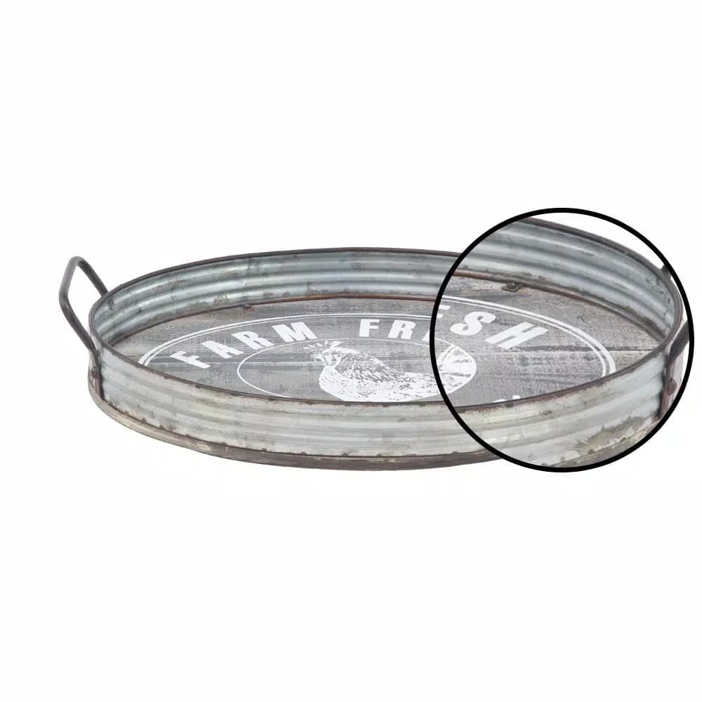 LITTON LANE Distressed Silver Galvanized Iron Decorative Trays with Handles, Set of 2