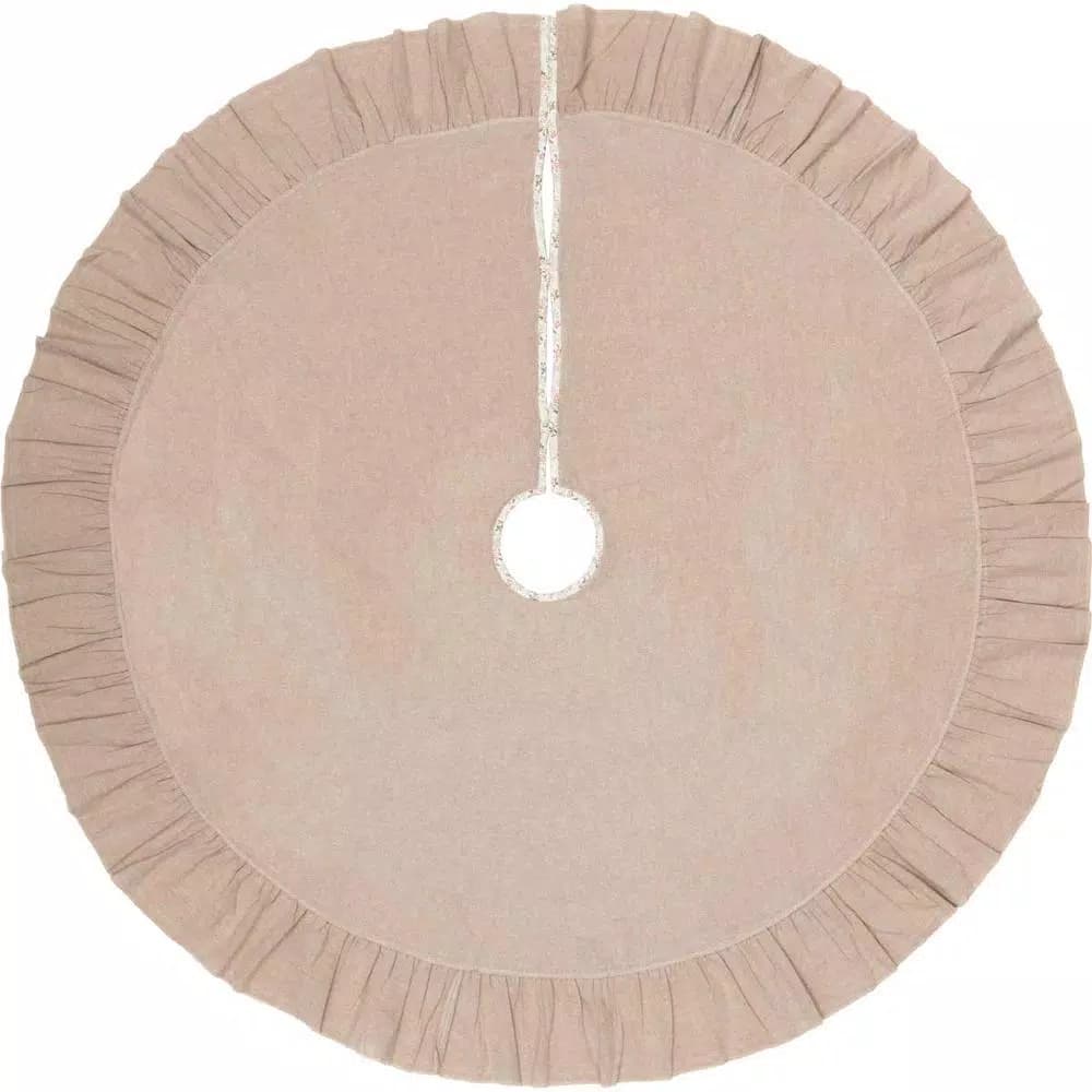 VHC Brands 55 in. Carol Khaki Tan & Winter Floral Ruffled Farmhouse Christmas Tree Skirt