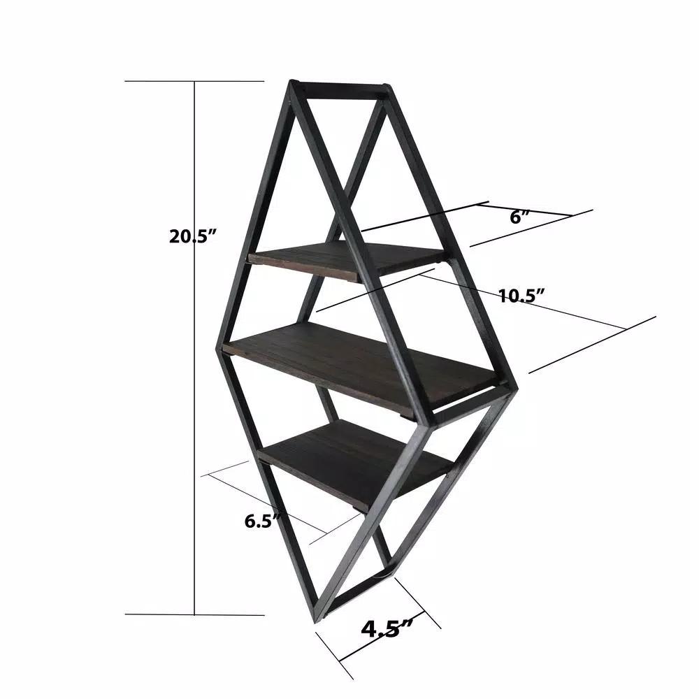 Admired By Nature 3-Tier Metal Diamond Shaped Wall Mounted Display Shelf, Matte Black