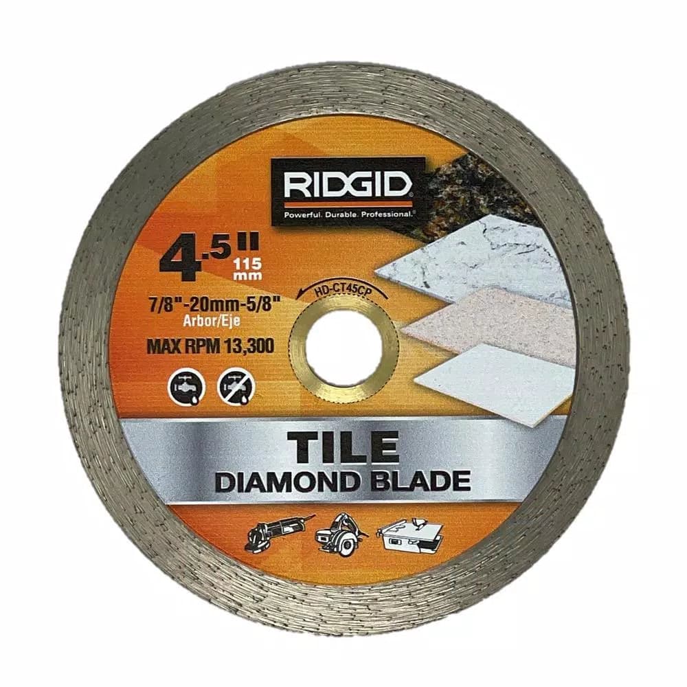 RIDGID 4.5 in. Continuous Rim Diamond Blade for Tile, Marble, and Granite