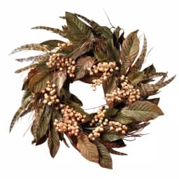 Nearly Natural Sangle 24 in. Berry and Feather Wreath, Rustic Autumn Decor thumbnail 1