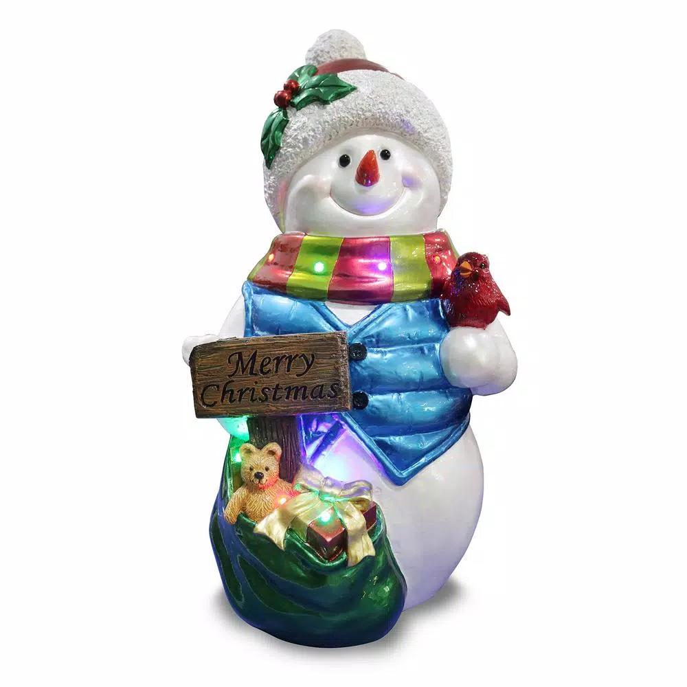 HOLIDYNAMICS HOLIDAY LIGHTING SOLUTIONS Holidynamics 26 in. Resin Merry Christmas Snowman Sculpture with Multi-Color LED Lights