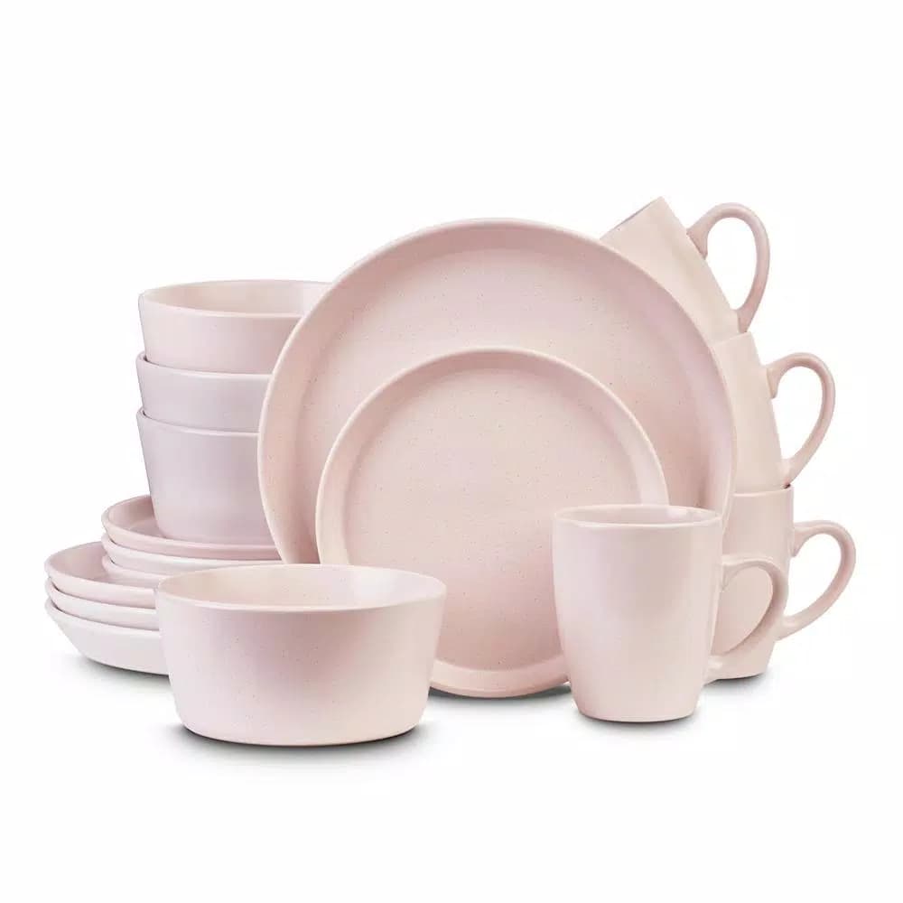 STONE LAIN 32-Piece Pink Stoneware Dinnerware Set, Service for 8