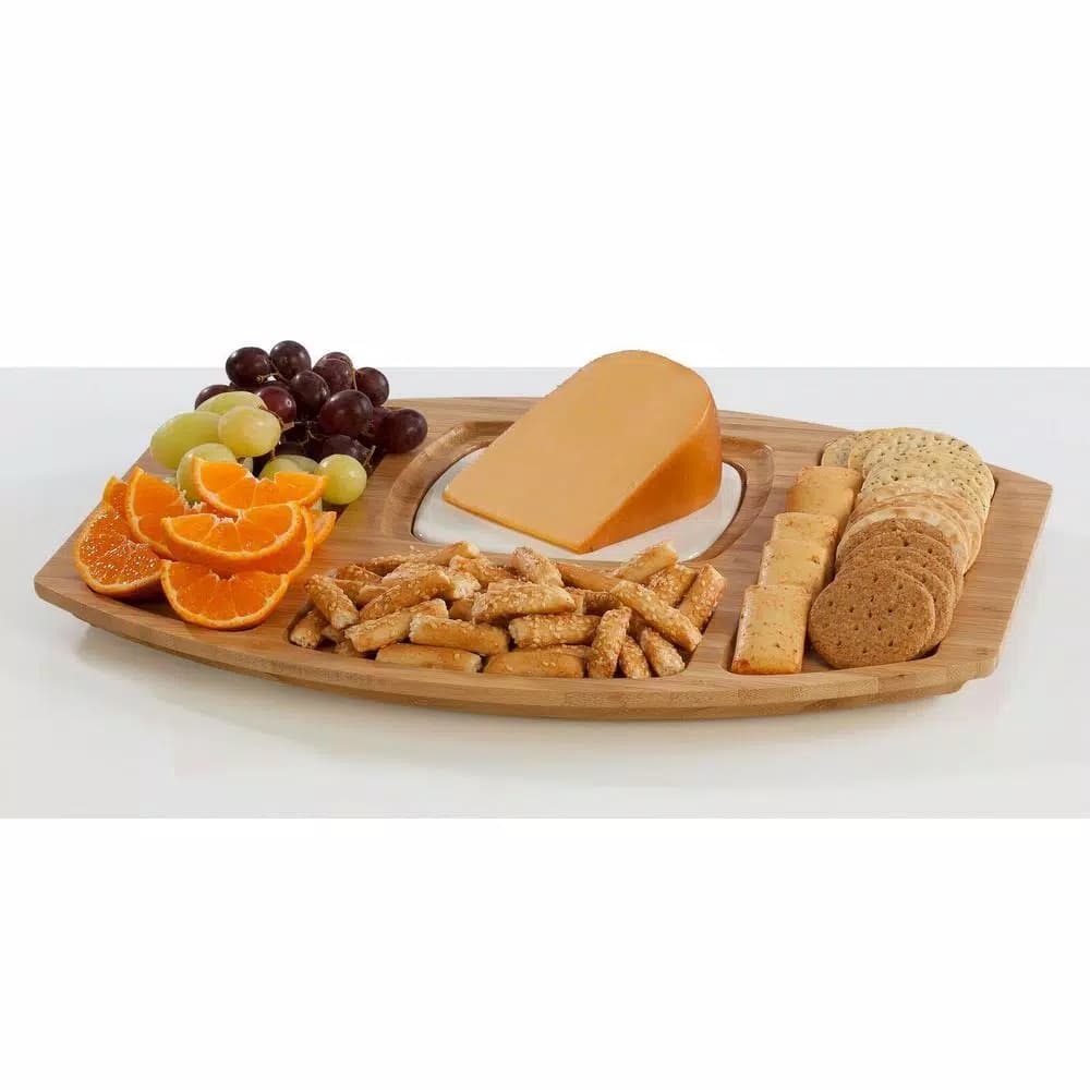 Unbranded Creative Ware TableStyles Bamboo and Ceramic Chip 'n Dip Party Server Set