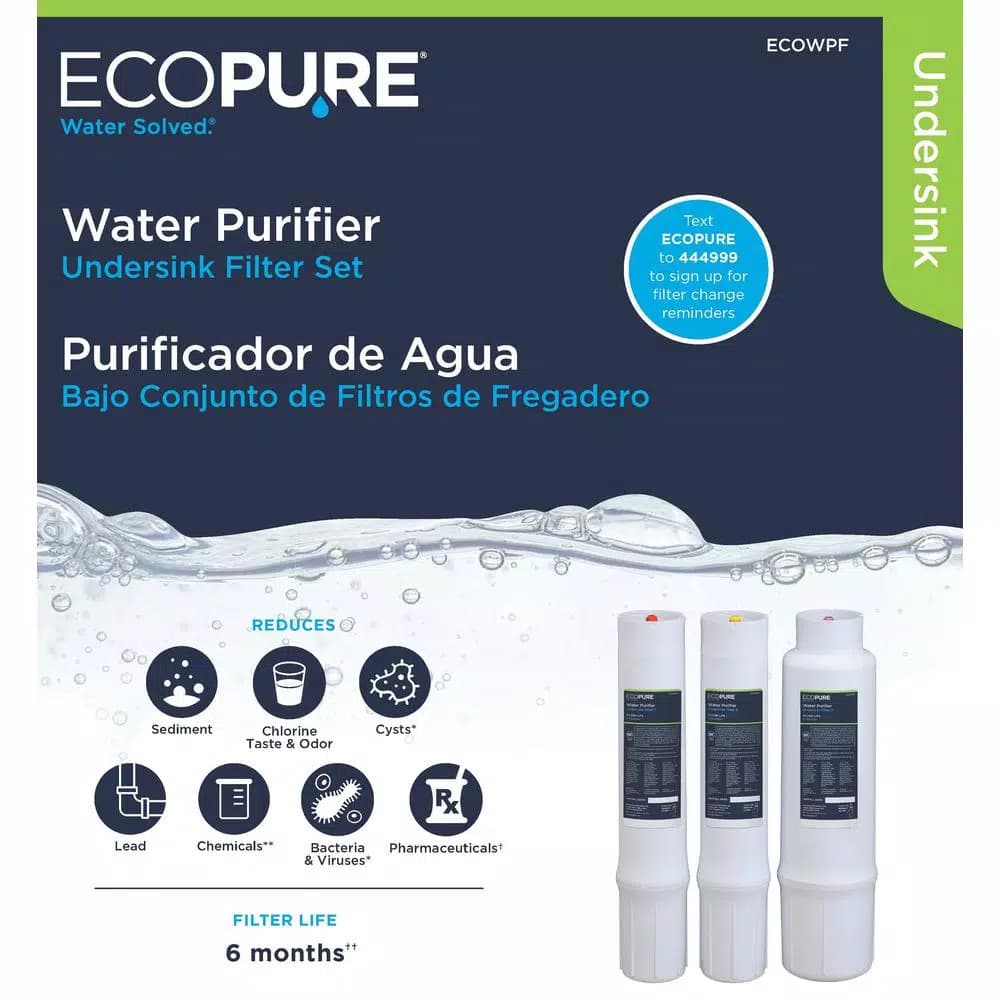 EcoPure ECOP40 Replacement Under Sink Water Purifier Filter Set