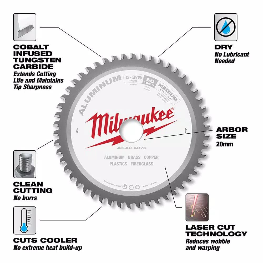 Milwaukee 5-3/8 in. 50T Carbide Aluminum and Metal Cutting Circular Saw Blade