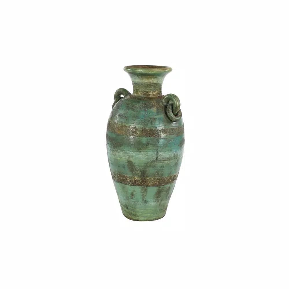 LITTON LANE 23-Inch Distressed Ceramic Amphora Vase - Green, Black, and Yellow Mediterranean Style Floor Vase