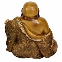 Oriental Furniture 10.5 in. Sitting Hotei Happy Buddha Decorative Statue, Gold Resin thumbnail 2