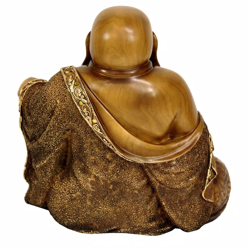 Oriental Furniture 10.5 in. Sitting Hotei Happy Buddha Decorative Statue, Gold Resin