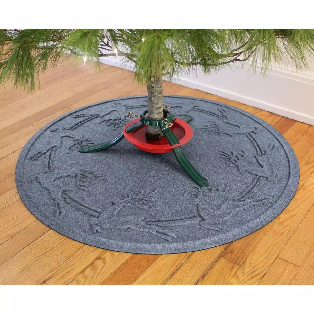 Bungalow Flooring Aqua Shield Bluestone 35 in. Round Reindeer Run Christmas Tree Mat