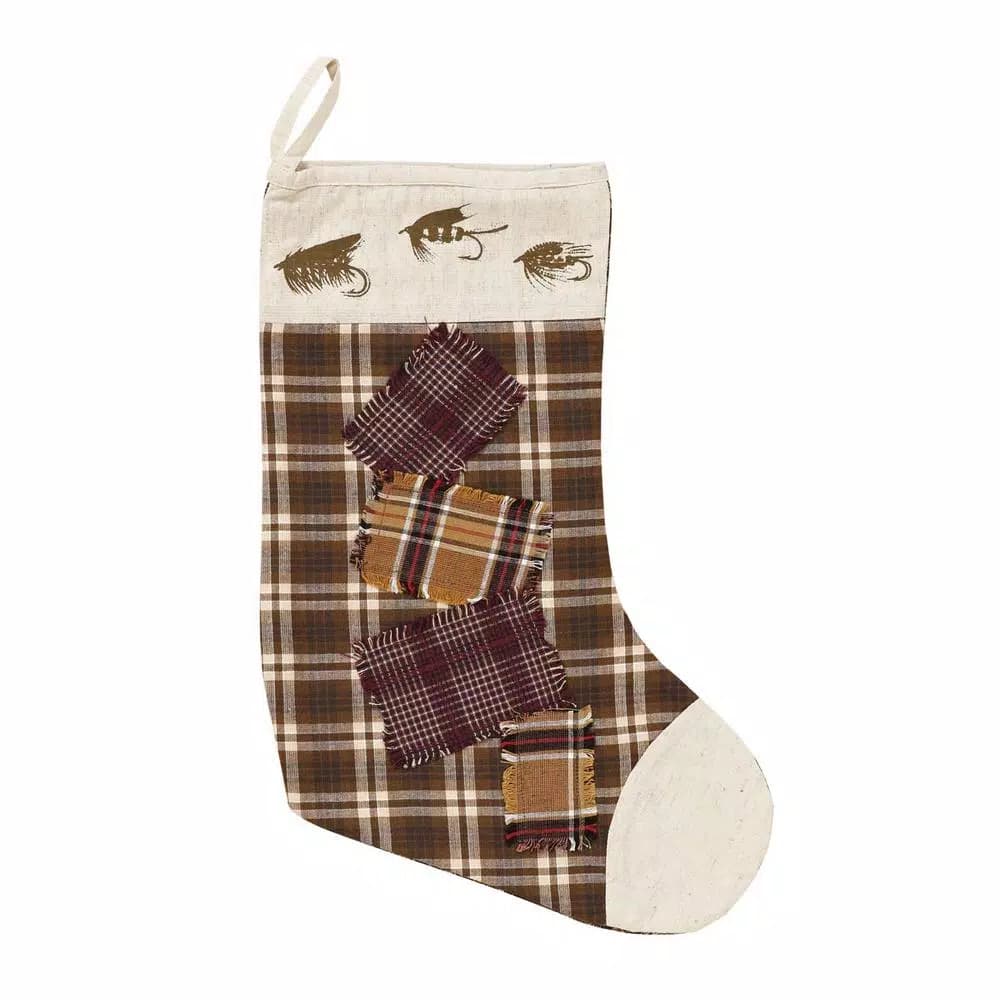 VHC Brands Truman Moss Green Rustic Fly Fishing Christmas Stocking, 15 in.