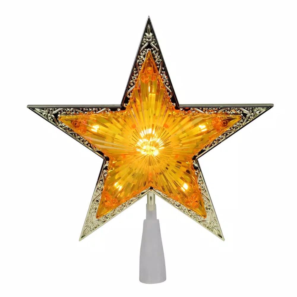 Northlight 9 in. Gold and Amber Crystal 5-Point Star Christmas Tree Topper, Prelit