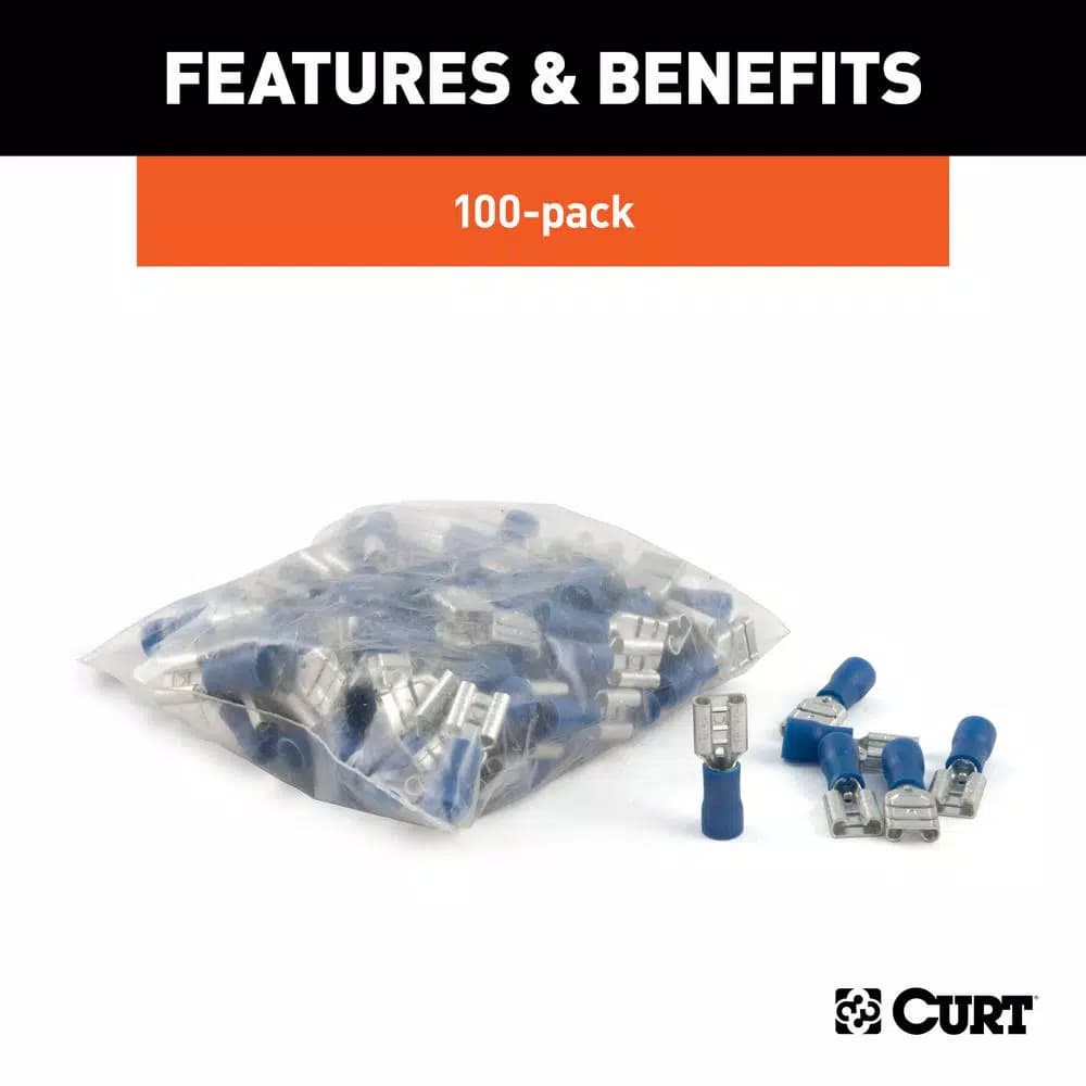 CURT Female Quick Connectors, 16-14 Gauge Wire, Blue, 100-Pack