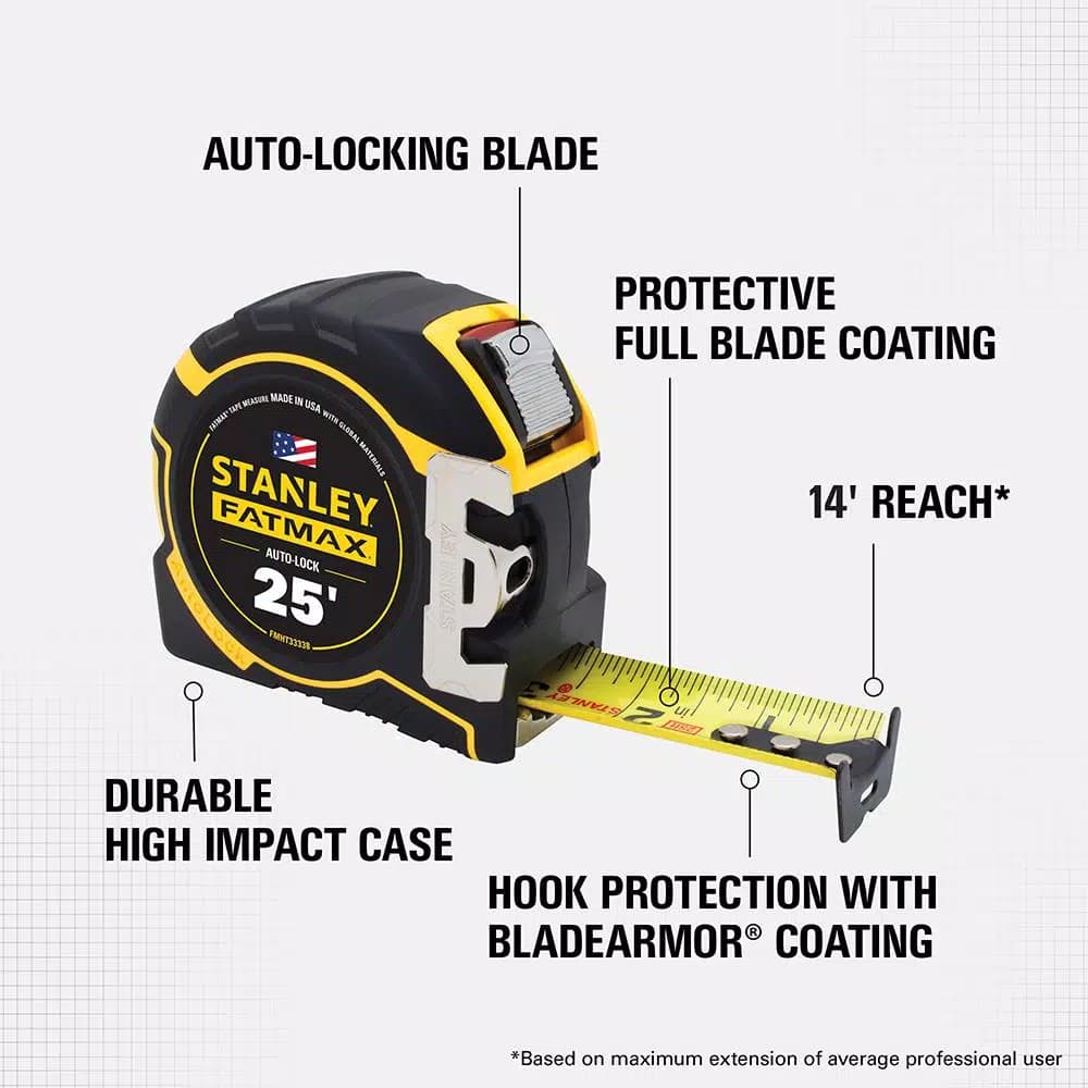 STANLEY FATMAX 25 ft. x 1-1/4 in. Auto-Lock Tape Measure with BladeArmor