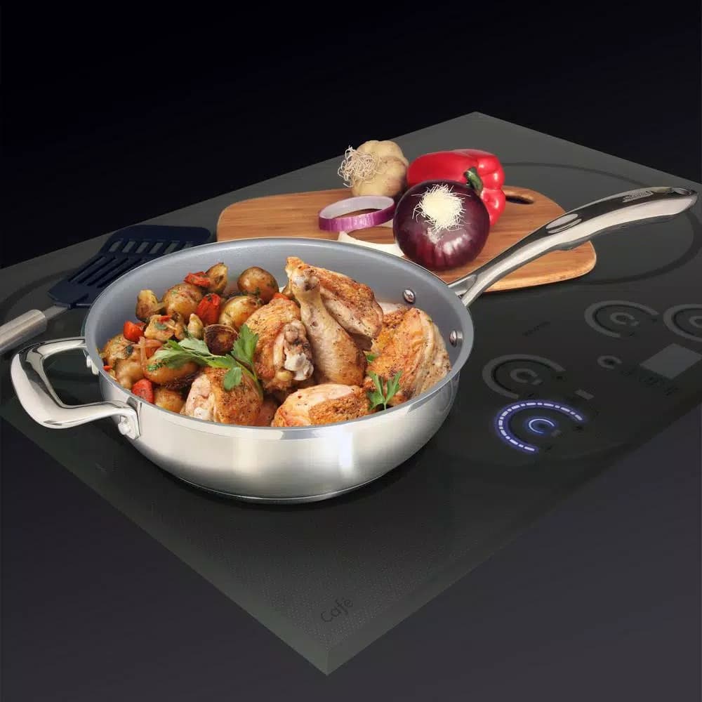 Chantal Induction 21 Steel 3 Qt. Stainless Steel Ceramic Nonstick Saute Pan, Brushed Stainless Steel