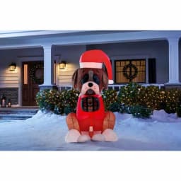 Airblown 6 ft. Inflatable Fuzzy St. Bernard Dog with Barrel Holiday Decoration thumbnail 2