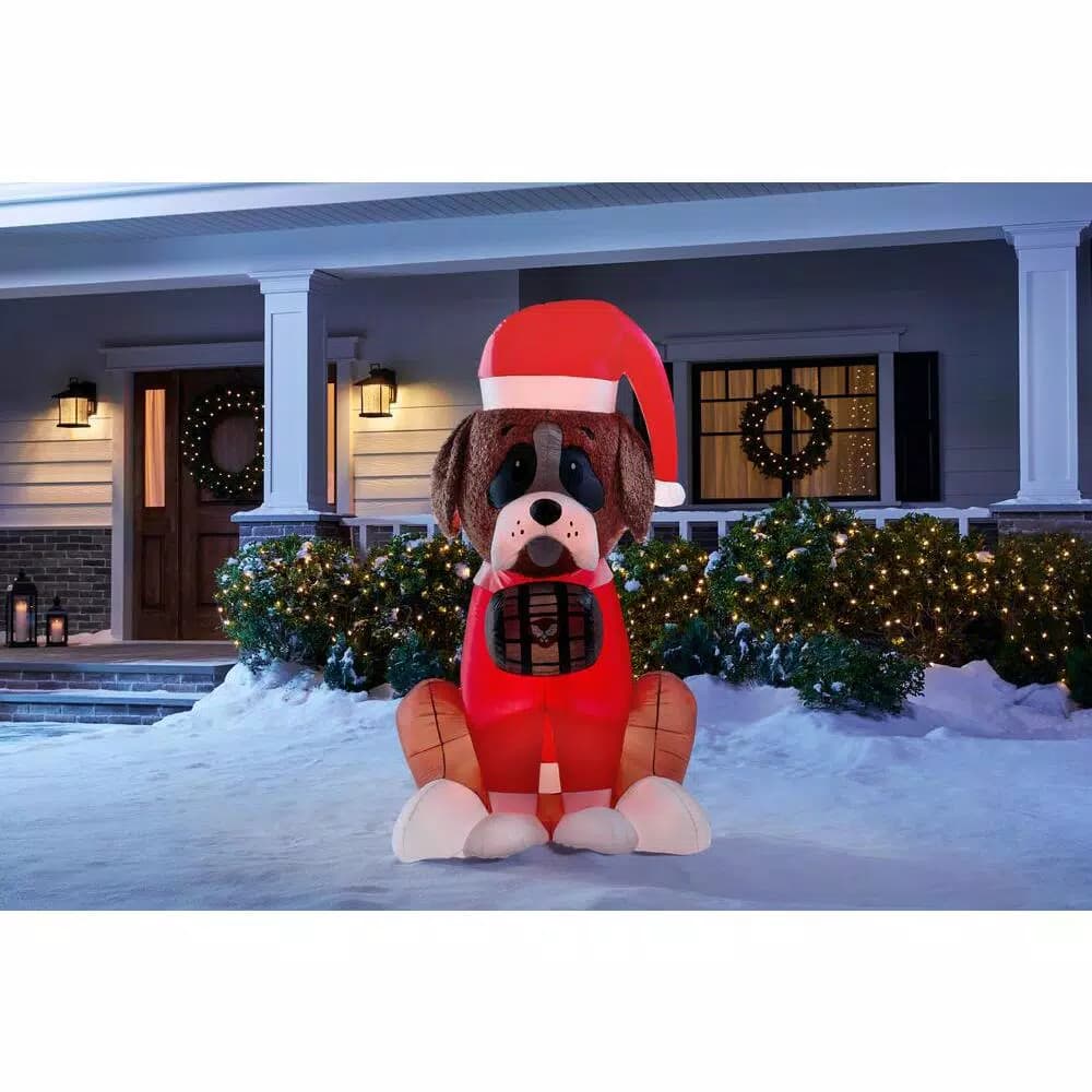 Airblown 6 ft. Inflatable Fuzzy St. Bernard Dog with Barrel Holiday Decoration
