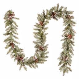 Unbranded 9 ft. Dunhill Fir Artificial Garland with 50 Clear Lights, Red Berries, and Pine Cones thumbnail 4