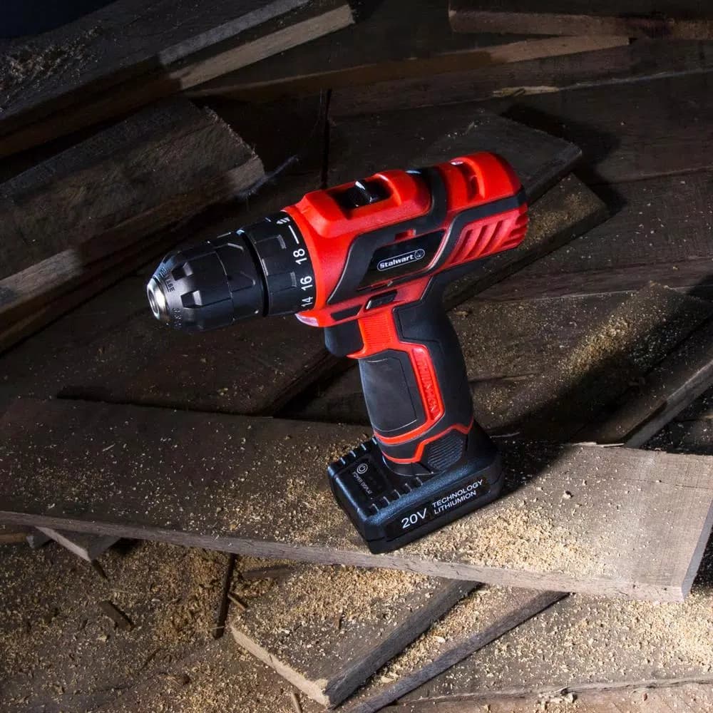 Stalwart 20V Lithium-Ion 3/8 in. Cordless Drill/Driver 62-Piece Set with Brushless Motor